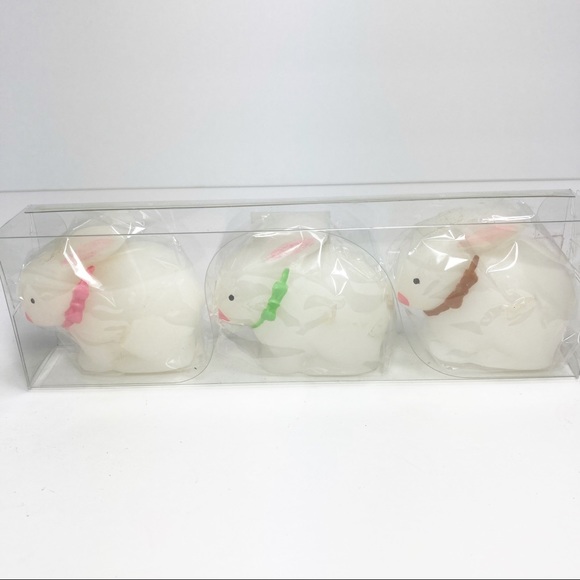 Other - Bunny Candles Trio Floating White Pastel Trim NEW
